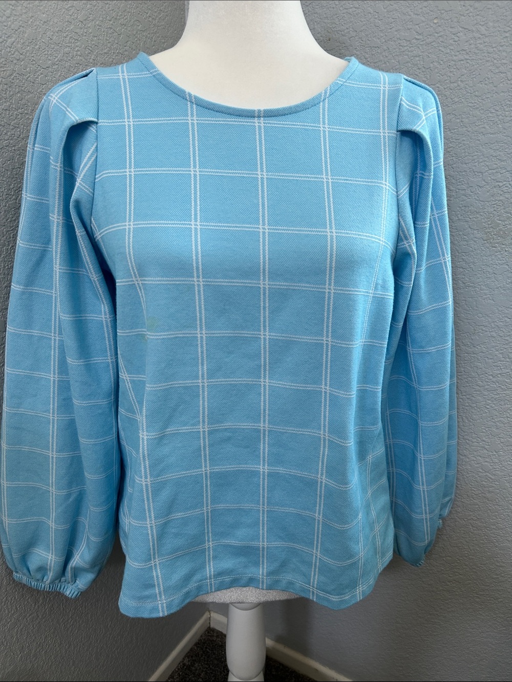 Banana Republic Light Blue Windowpane Long Sleeve Top